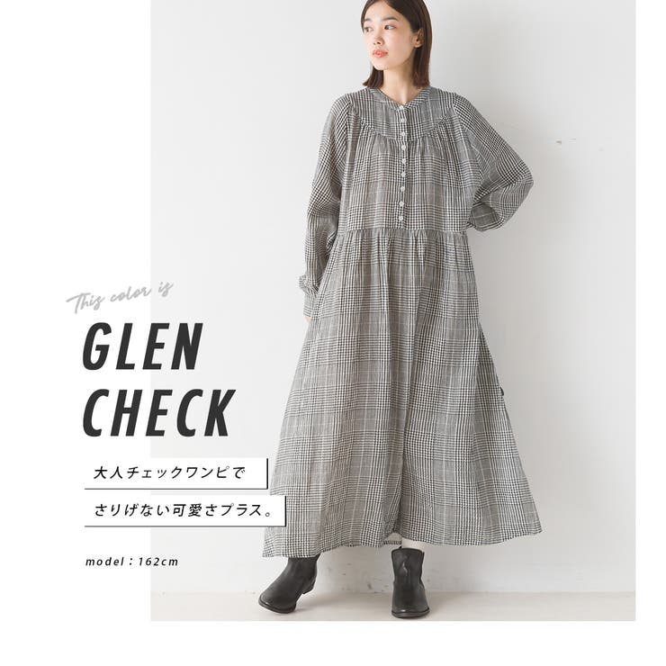 OMNES】ダブルガーゼ 多ボタンギャザーワンピース[品番