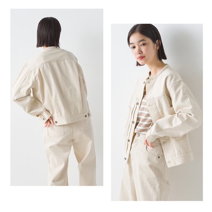 タグ付き エルマンノシェルヴィーノ(42)ジャケット/ノーカラー/デニム SHIPS any: ノーカラー デニム ブルゾン［SHIPS any DENIM］ （G