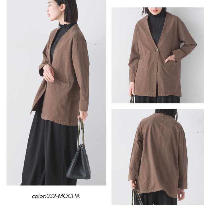 製品染め コットンノーカラージャケット[品番：HPTW0000455