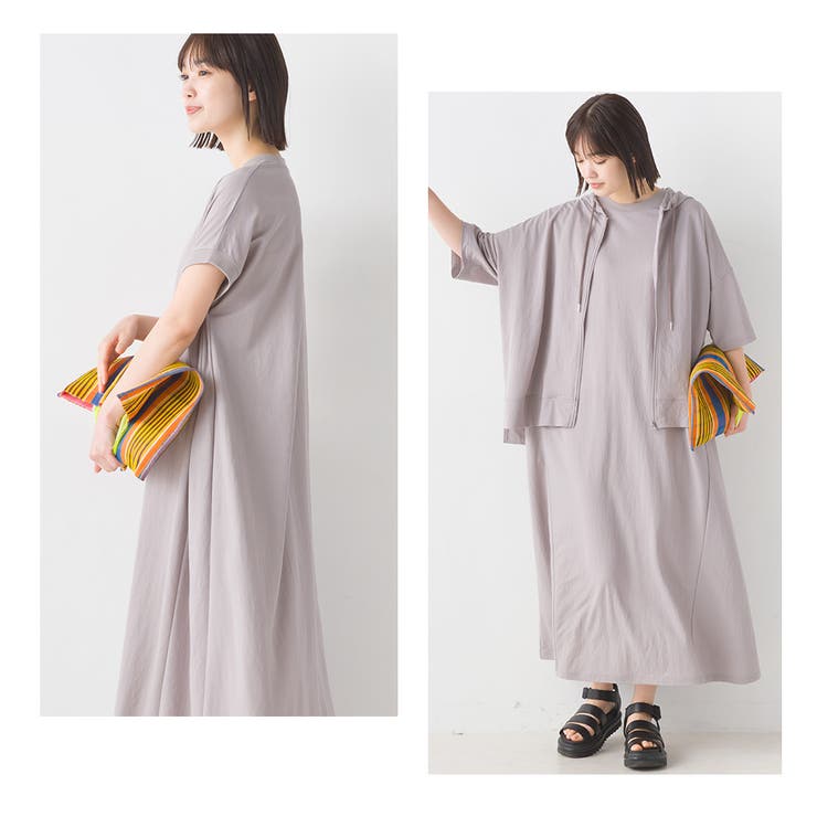 OMNES】接触冷感レーヨンナイロンボトルネックフレアワンピース