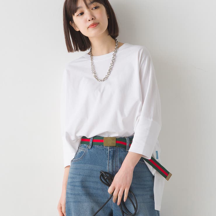 001-ホワイト | 【OMNES】冷感シルクタッチ ドルマンスリーブ6分袖プルオーバー | OMNES