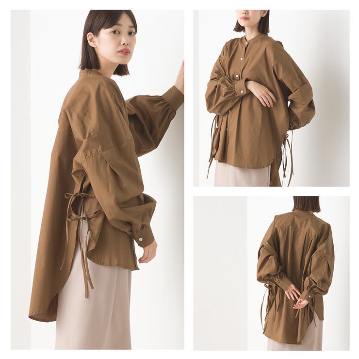 OMNES Supremo】タイプライターサイドリボンバンドカラーシャツ OMNES Supremo】タイプライターサイドリボンバンドカラーシャツ