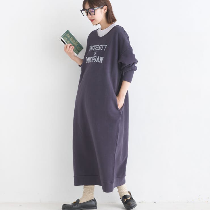 人気 ブランド 服をチェック - 最新トレンドファッション OMNES】裏毛スウェット ロゴプリントプルオーバーワンピ Mサイズ