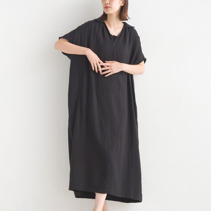 ●新着●ダブルガーゼ 半袖シャツワンピースとターバンセット sisam｜ツクシシシュウシャツワンピース【ダブルガーゼ