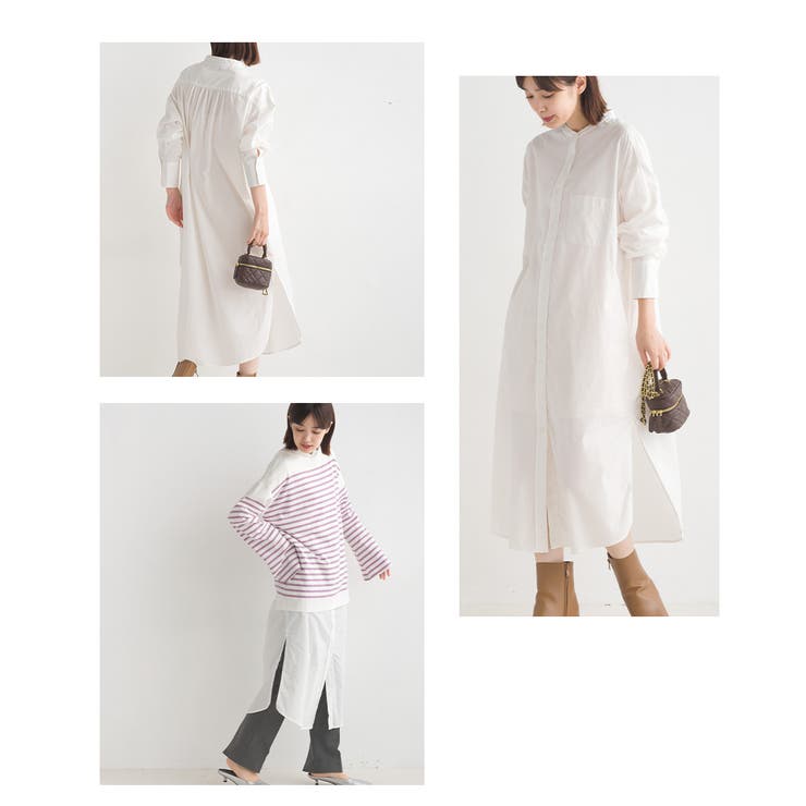 有名なブランド OMNES】製品洗いコットンブロード 長袖 ロングシャツワンピース ワンピース