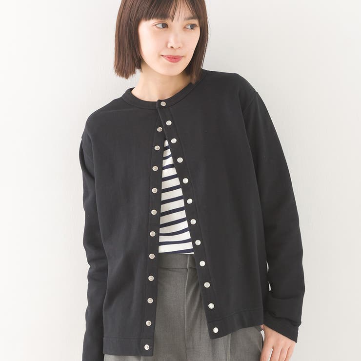 005-ブラック | 【OMNES】裏毛スウェットパールドットカーディガン | OMNES