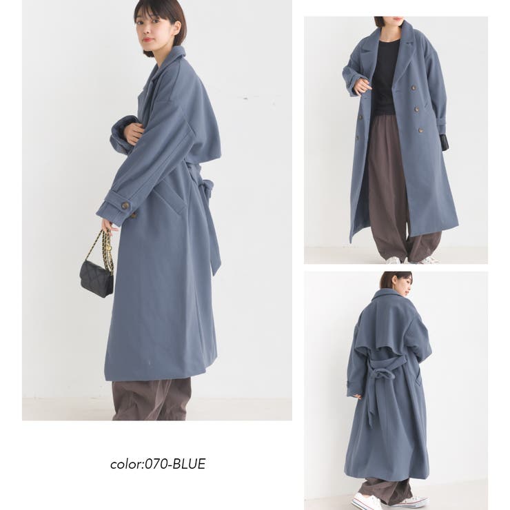★MONTECORE DARK BLUE WOOL ベルト付き ミディ トレンチコート ベージュ トレンチコート STOVEL&MASON BLUE LABEL 1270401577