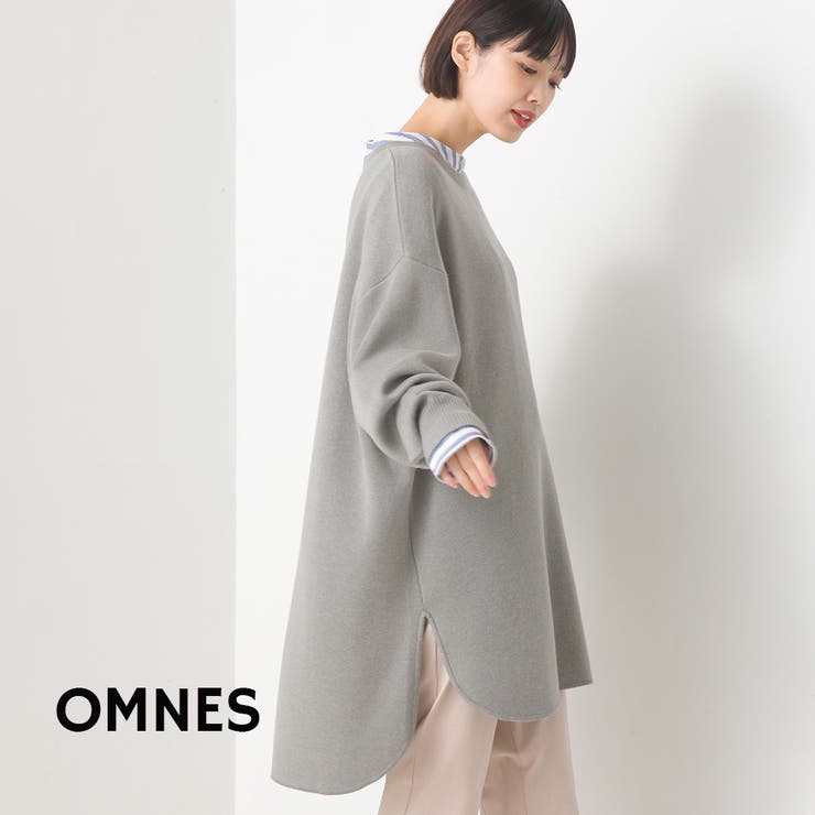 独特な OMNES】スウェットライクニット裾ラウンドチュニック[品番 トップス