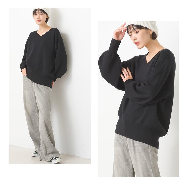 OMNES】スウェットライクニット袖ボリュームプルオーバー[品番