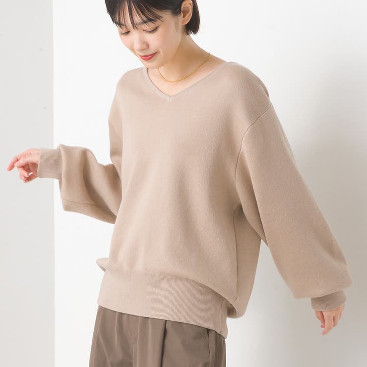 OMNES】スウェットライクニット袖ボリュームプルオーバー[品番