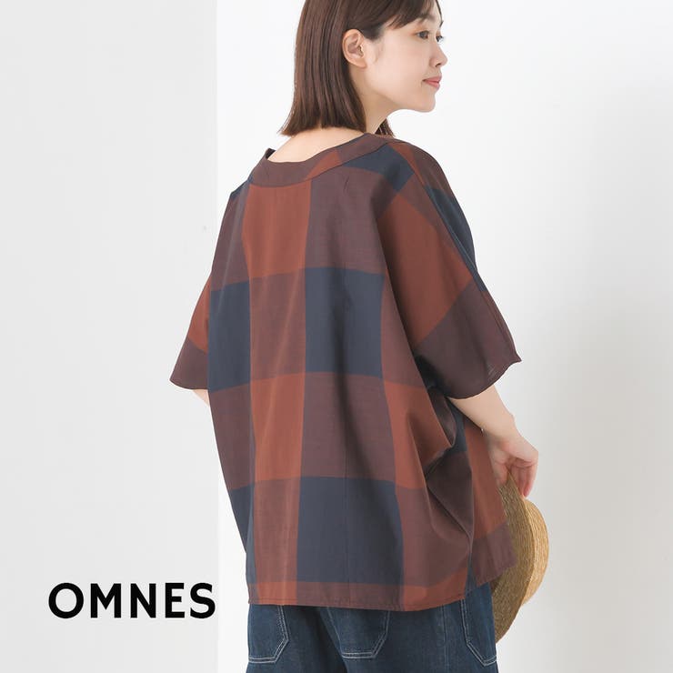 OMNES】コットンスラブ チェック柄ドルマンプルオーバー[品番