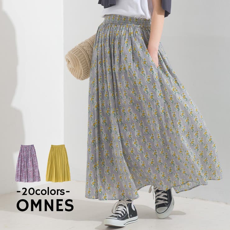 OMNES】コットンボイル総柄ギャザースカート[品番：HPTW0001193