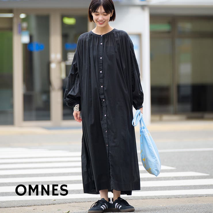 OMNES】コットンボイル 袖ボリュームギャザーワンピース[品番