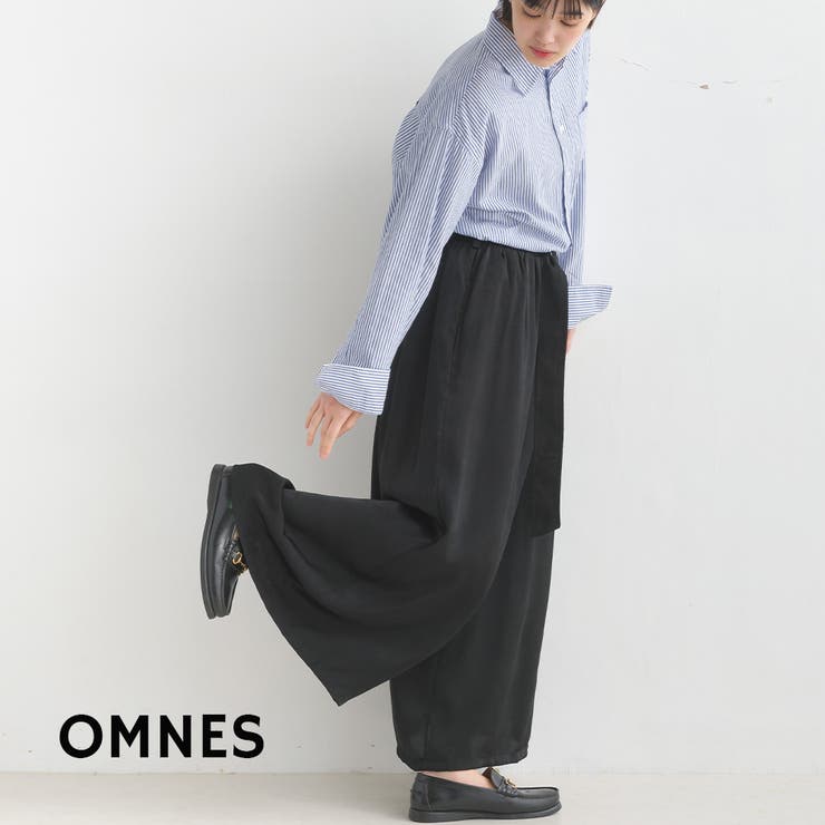 サテンベルト付きギャザーワイドイージーパンツ | OMNES | 詳細画像1 