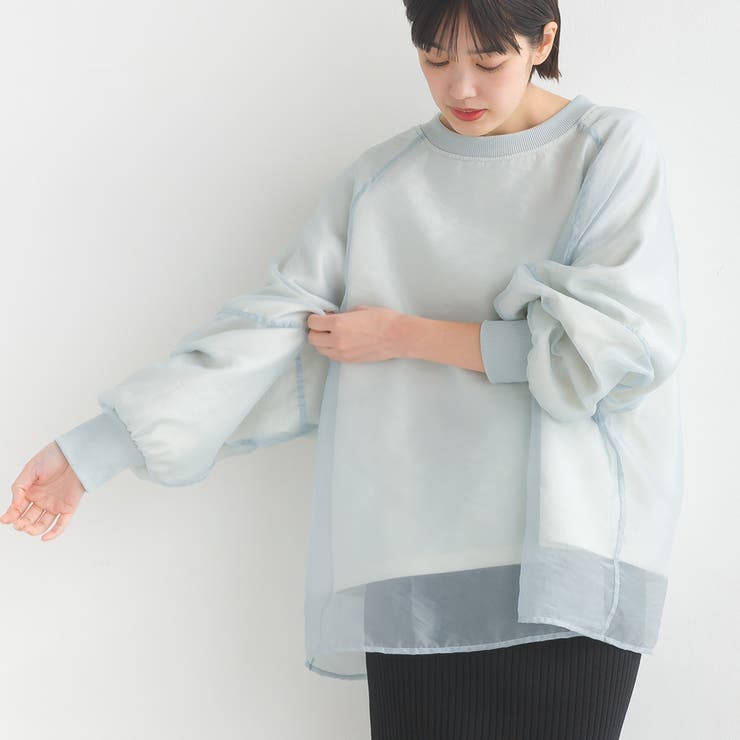 オーガンジーレイヤード ダンボールニット ボリューム袖プルオーバー [品番：HPTW0001132]｜OMNES（オムネス）のレディースファッション通販｜SHOPLIST（ショップリスト）