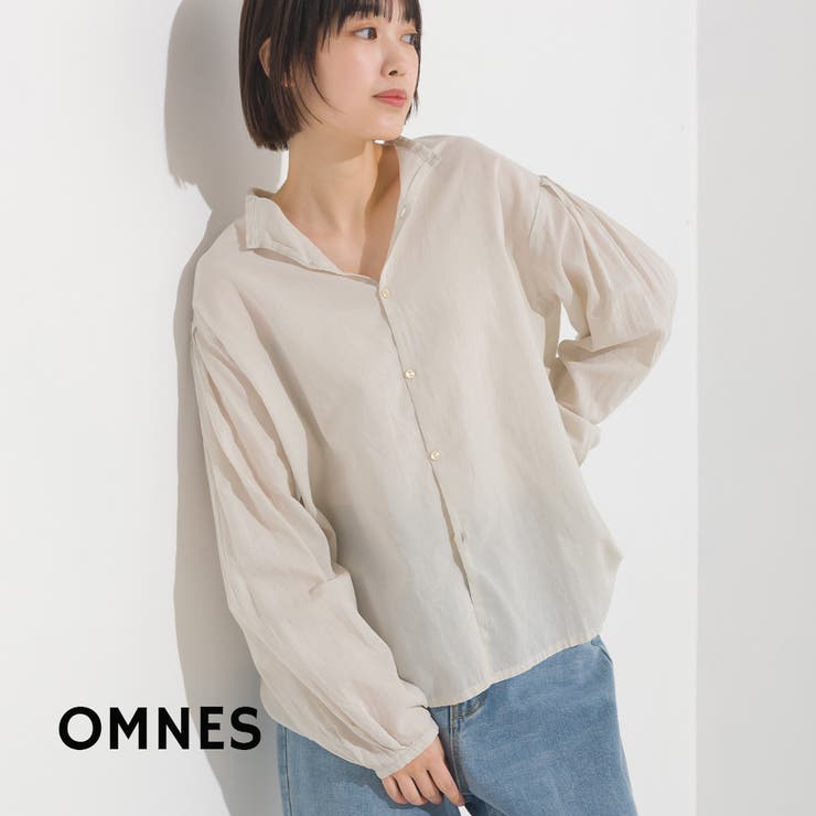 【OMNES】綿サテンガーゼ 袖タック長袖ブラウス | OMNES | 詳細画像1 