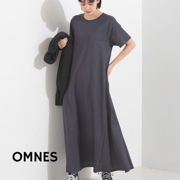 OMNES】接触冷感レーヨンナイロンラインフレアワンピース[品番