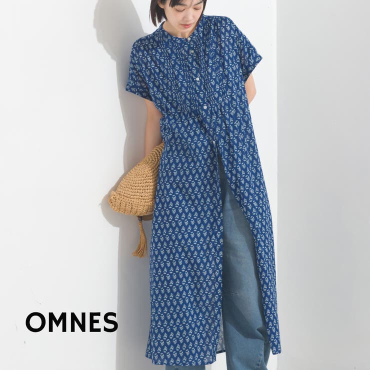 Tarame　ポリエステル　とろみ　総柄　シャツワンピース ワッシャーストライプ+ポピー柄ケミカルレースシャツワンピース