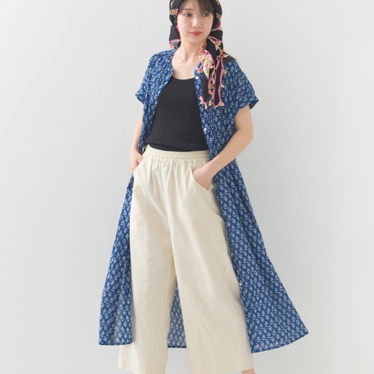 OMNES】コットンボイル総柄半袖シャツワンピース[品番