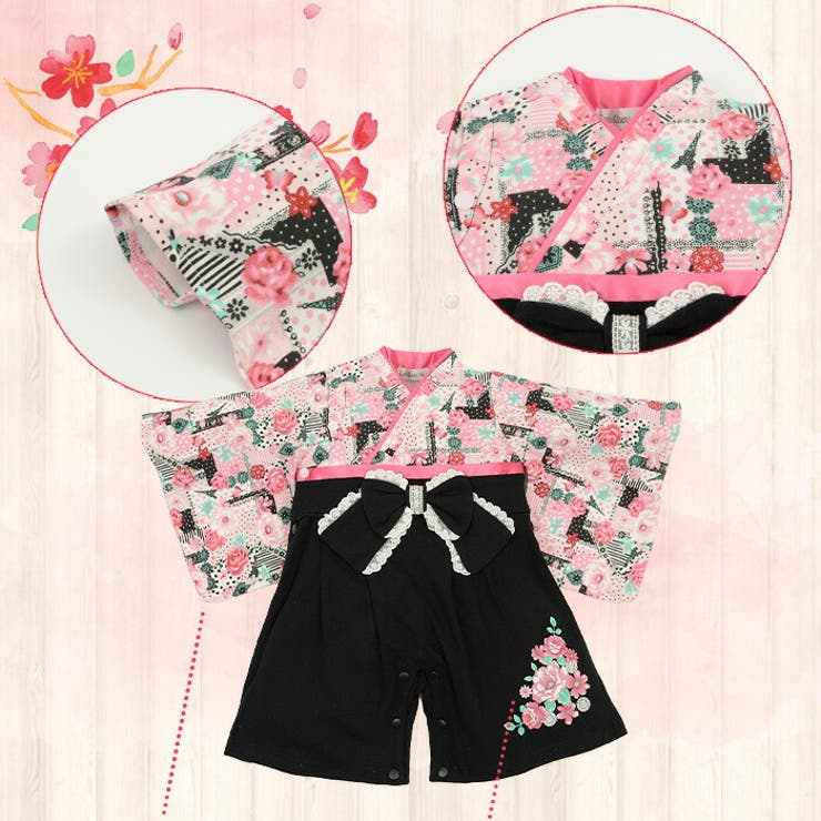 袴ロンパース パッチワーク花柄 袴カバーオール | ミニビーンズ | 詳細画像6 