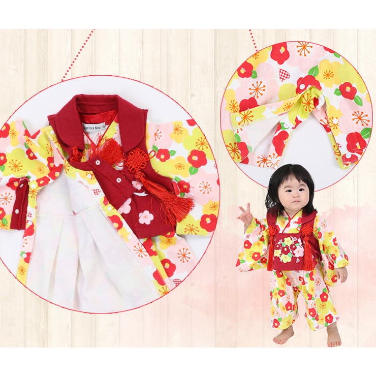 七五三カバーオール椿柄はかまベビーキッズ子供服ベビー服袴袴風カバーオールロンパース女の子ひなまつりひな祭り和服着物お正月初節句端午の節句百日祝いお食い初めお宮参り出産祝い七五三結婚式誕生日春夏秋冬6070809095cm