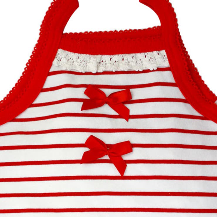 キャミ型ロンパス 赤ボーダーりぼん【ノースリーブ】【ベビー服】【肌着】【ロンパス… | ミニビーンズ | 詳細画像2 