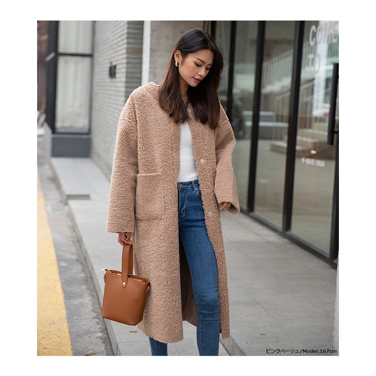 クルーネックボアコート ノーカラーコート レディースアパレル | HENANA  | 詳細画像19 