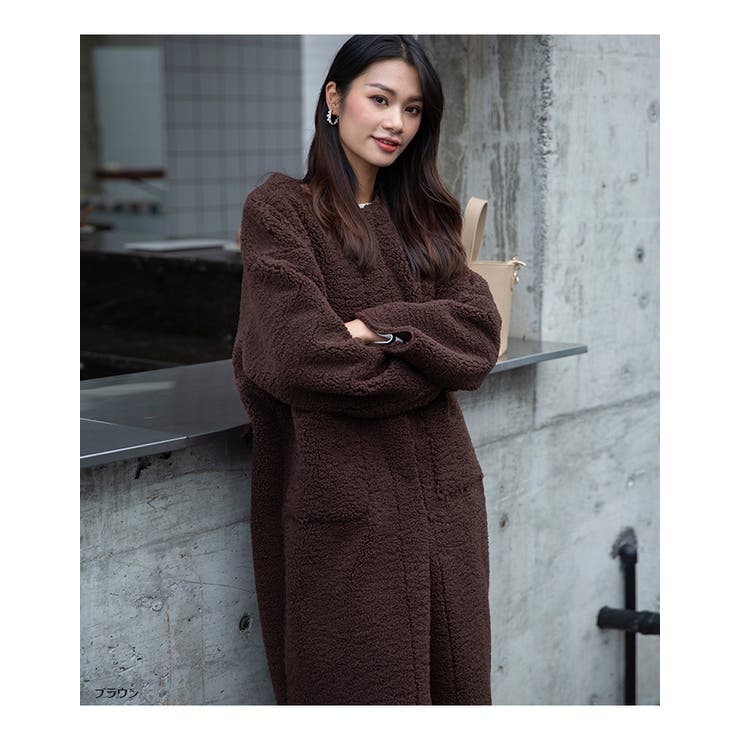 クルーネックボアコート ノーカラーコート レディースアパレル | HENANA  | 詳細画像26 