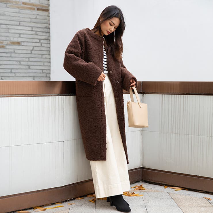 クルーネックボアコート ノーカラーコート レディースアパレル | HENANA  | 詳細画像4 