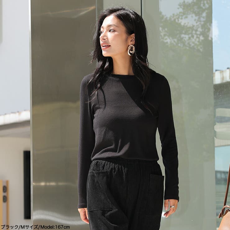 『上品オリジナル素材×吸湿発熱トップス』定番長袖TEE 綿 あったか | HENANA  | 詳細画像8 