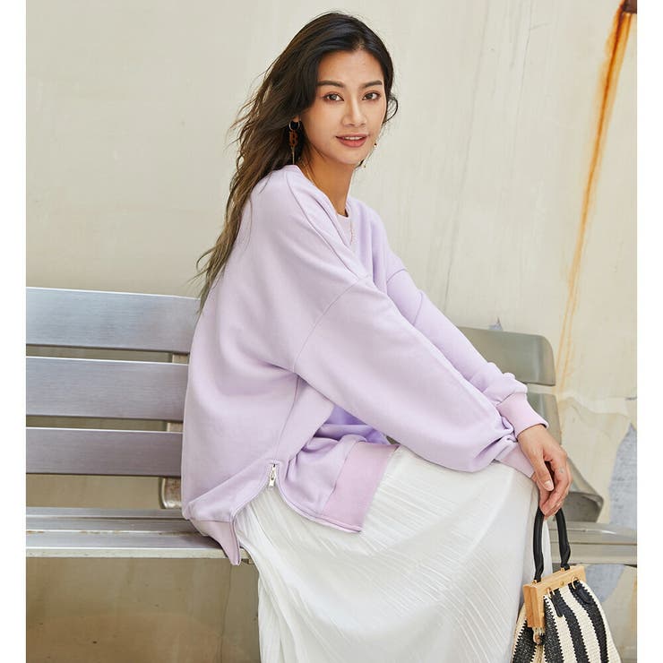 配色切替パーカー リブ切替トレーナー ドーパミンコーデ | HENANA  | 詳細画像4 