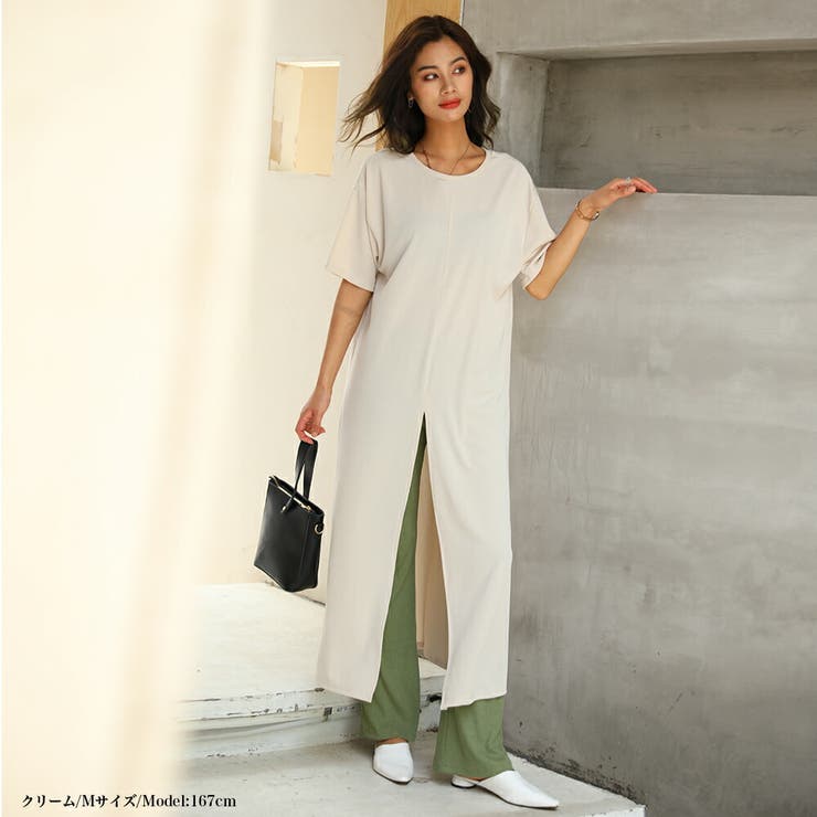 『着痩せ抜群×冷感素材』前後2WAYバックスリットTシャツワンピースTシャツワンピーススリットワンピースレディース前後2wayロングワンピースシワなしルーズマキシワンピース春夏美ラインきれいめ半袖マタニティワンピース着こなし162619
