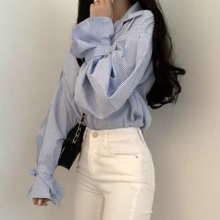 春 夏 新作 ランタンスリーブシャツ ブラウス ストライプ柄 | WITCH | 詳細画像3 