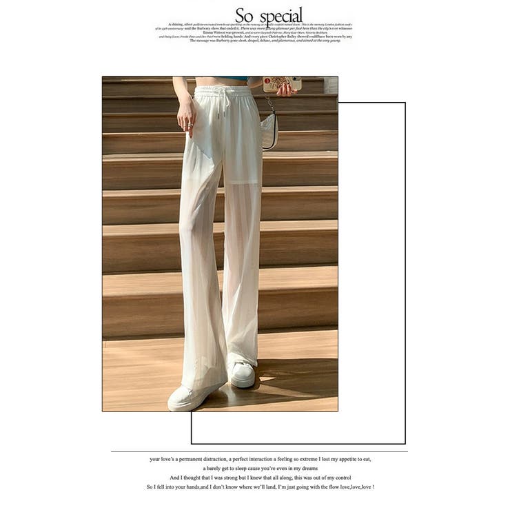 houseonthehill カジュアルパンツ ストライプ ホワイト 縦ストライプ シースルー ロングパンツ[品番：HERW0005140
