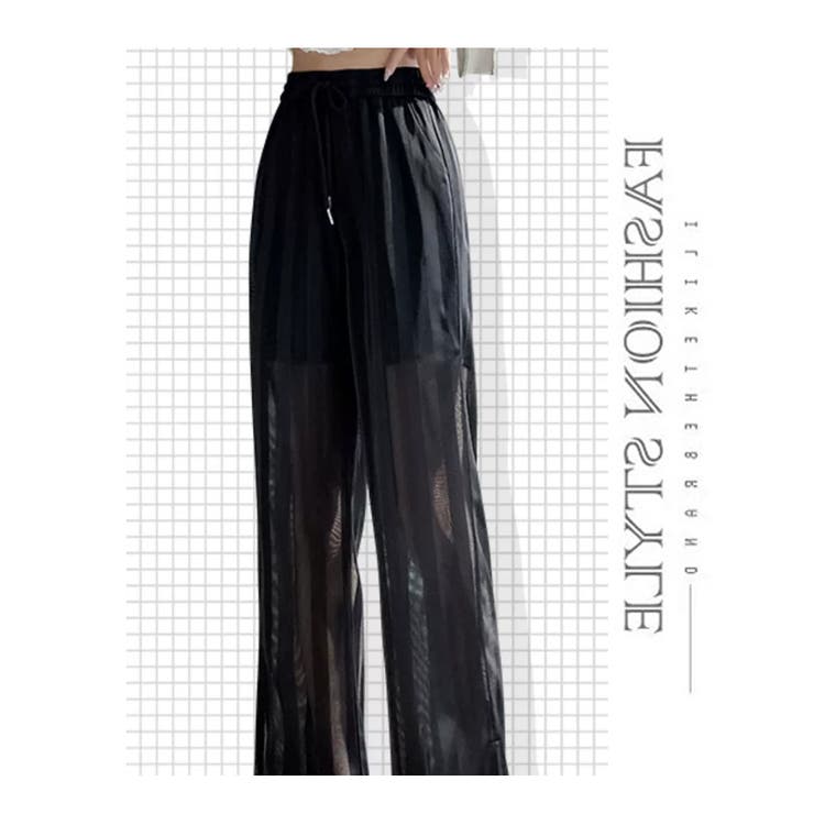 縦ストライプ シースルー ロングパンツ[品番：HERW0005140