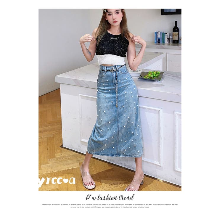 デニムライクロングスカート(S WHITE): BOTTOM