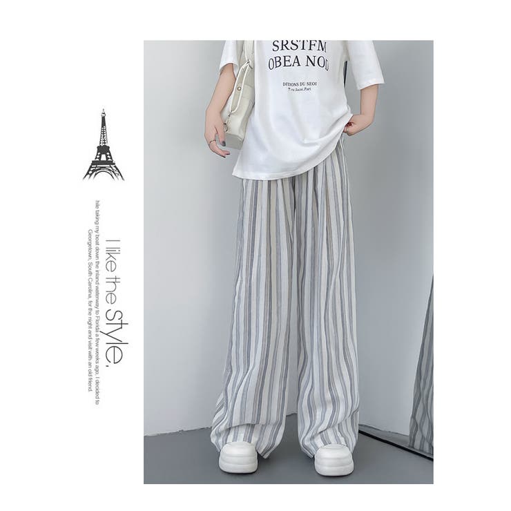 接触冷感 縦ストライプ ワイドパンツ[品番：HERW0005323]｜WITCH