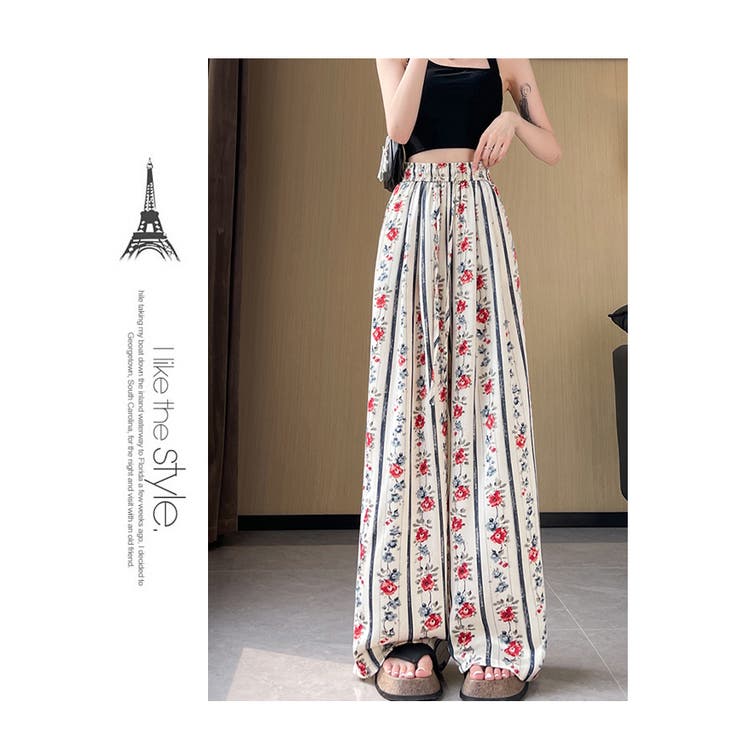 花柄 ワイドパンツ レディース 柄パンツ[品番：HERW0005315
