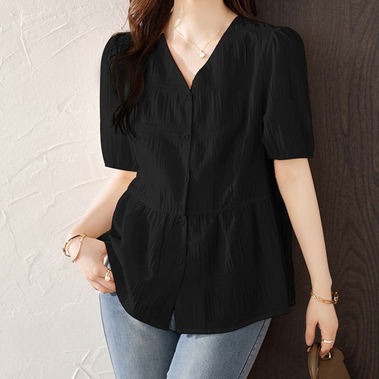 FRAY I.D｜シャーリングペプラムブラウス | Rakuten Fashion