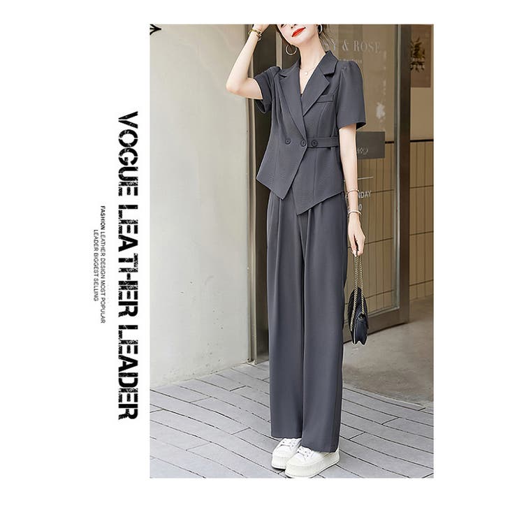 フォーマル パンツ スーツ セットアップ 半袖[品番:HERW0005351 フォーマル パンツ スーツ セットアップ 半袖[品番:HERW0005351