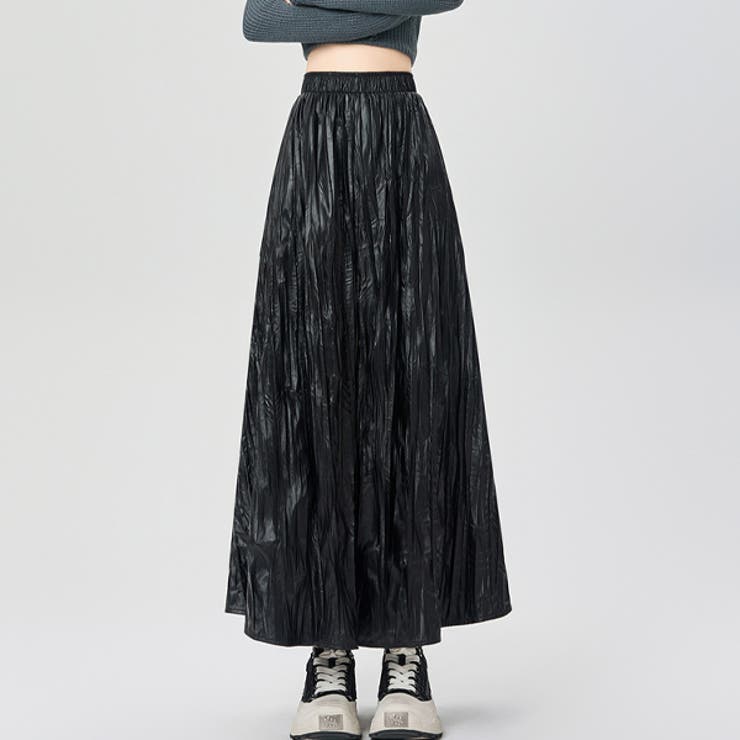 秋 新作 フェイクレザースカート しわが気にならない | WITCH | 詳細画像2 