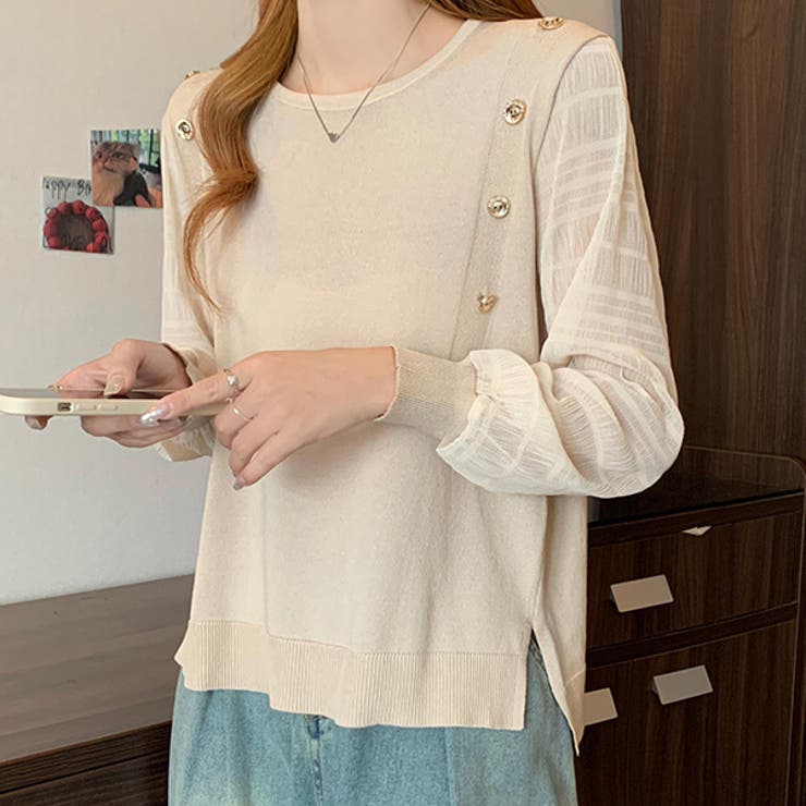 秋 新作 トップス カットソー ニット プルオーバー 長袖 切り替えデザイン | WITCH | 詳細画像3 