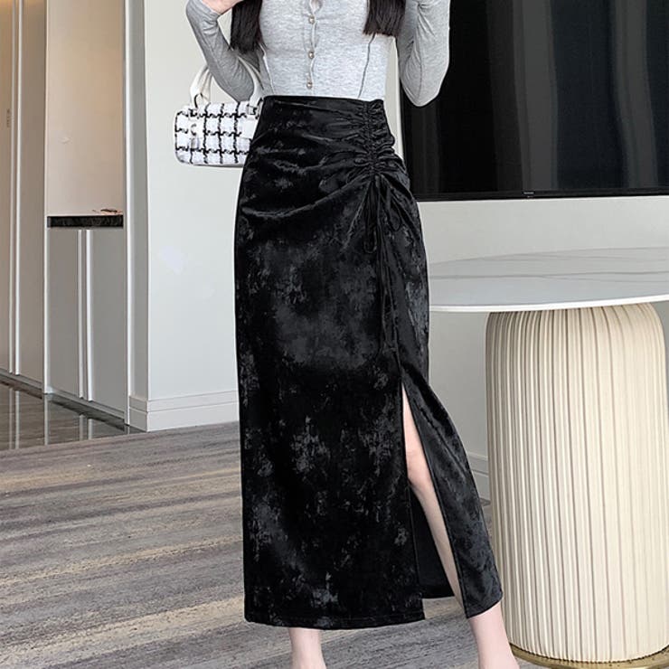 ブラック | 秋 新作 スエード調マーメイドシルエットドロスト スリットタイトスカート | WITCH