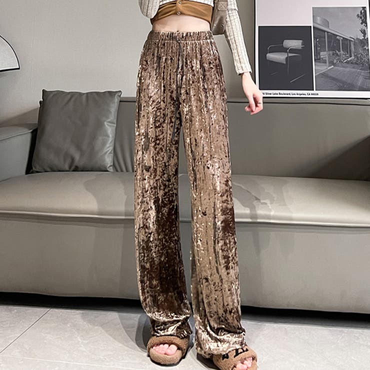 秋 新作 クラッシュベロアスリットワイドパンツ[品番