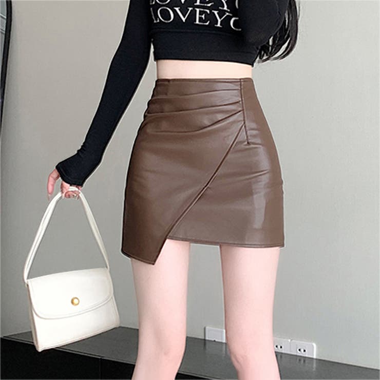 秋 新作 フェイクレザーミニスカート 裏地キュロットパンツラップ