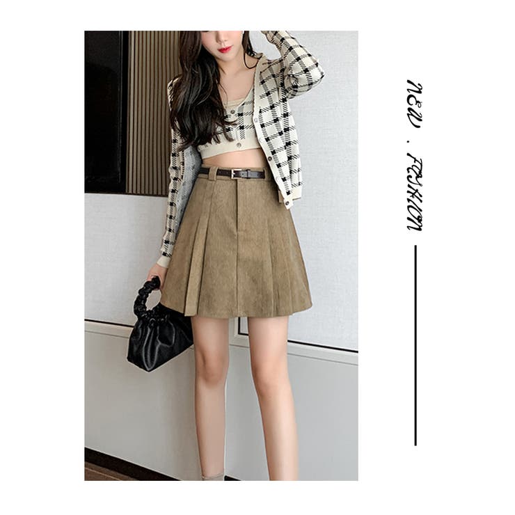 新品未使用タグ無しichi コーデュロイ プリーツスカート オリーブグリーン 秋冬 新作 コーデュロイ プリーツミニスカート ペチパンツ付き