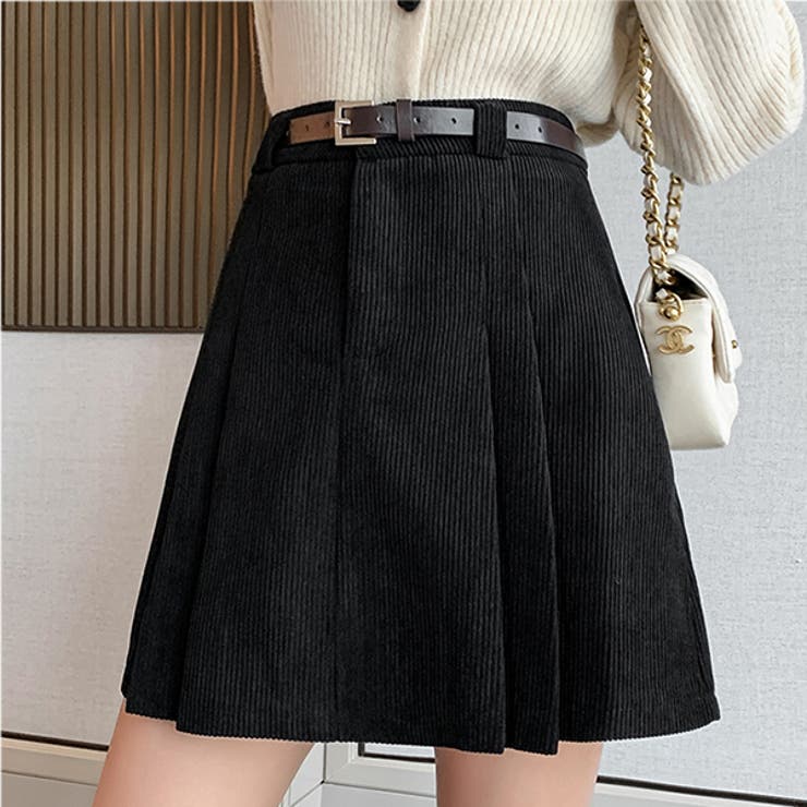 秋冬 新作 コーデュロイ プリーツミニスカート ペチパンツ付き