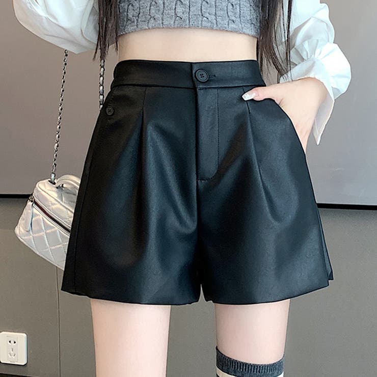 ブラック | 秋冬 新作 PU フェイクレザー ショート パンツ | WITCH