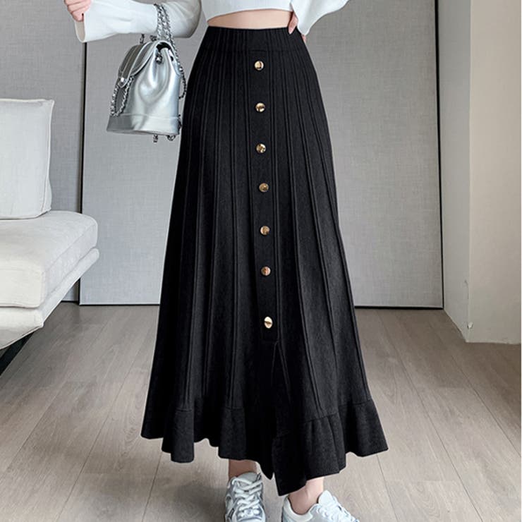 ブラック | 秋 新作アンブレラスカートプリーツロングスカート | WITCH