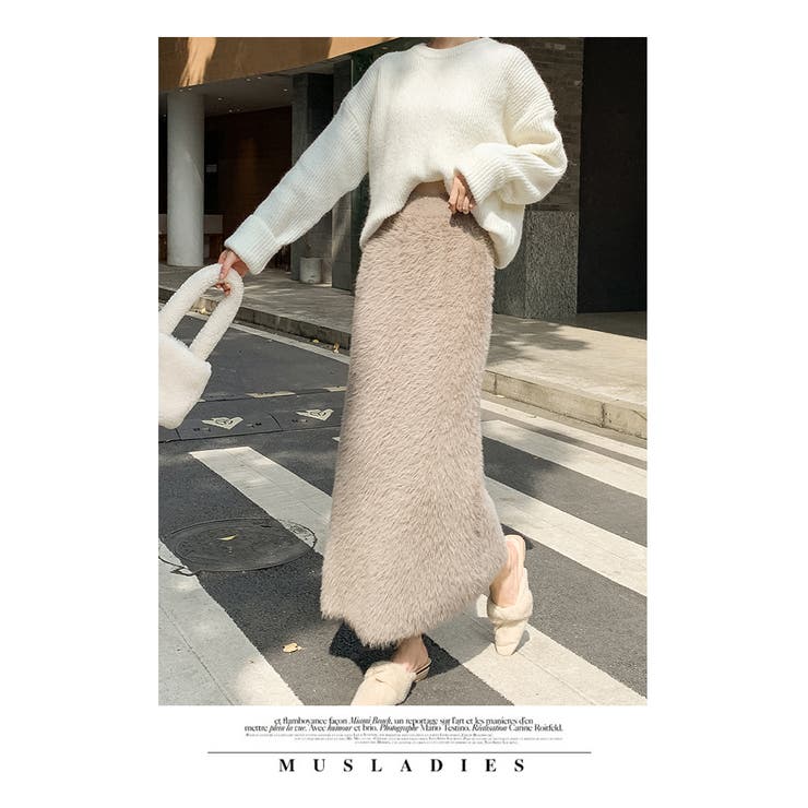 秋 新作 シャギーファー ニットロングスカート[品番